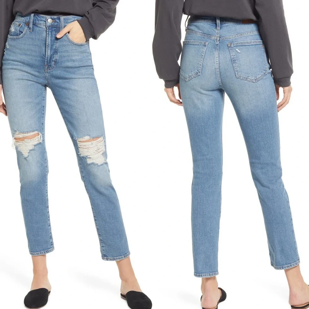 ❤️ Madewell The Perfect High Waist Ripped Vintage Jeans Denman Wash - Picture 11 of 11